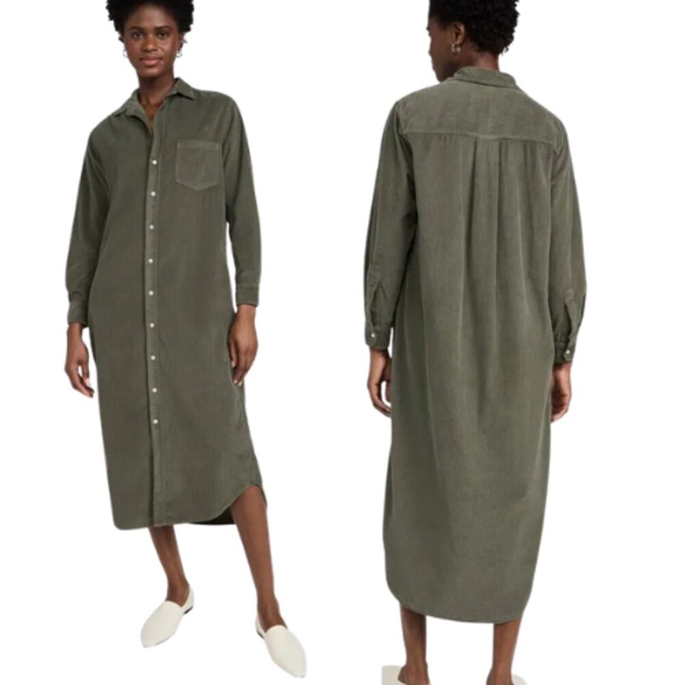 NEW Frank & Eileen Corduroy Button Down Long Sleeves Shirtdress Green Size: XS